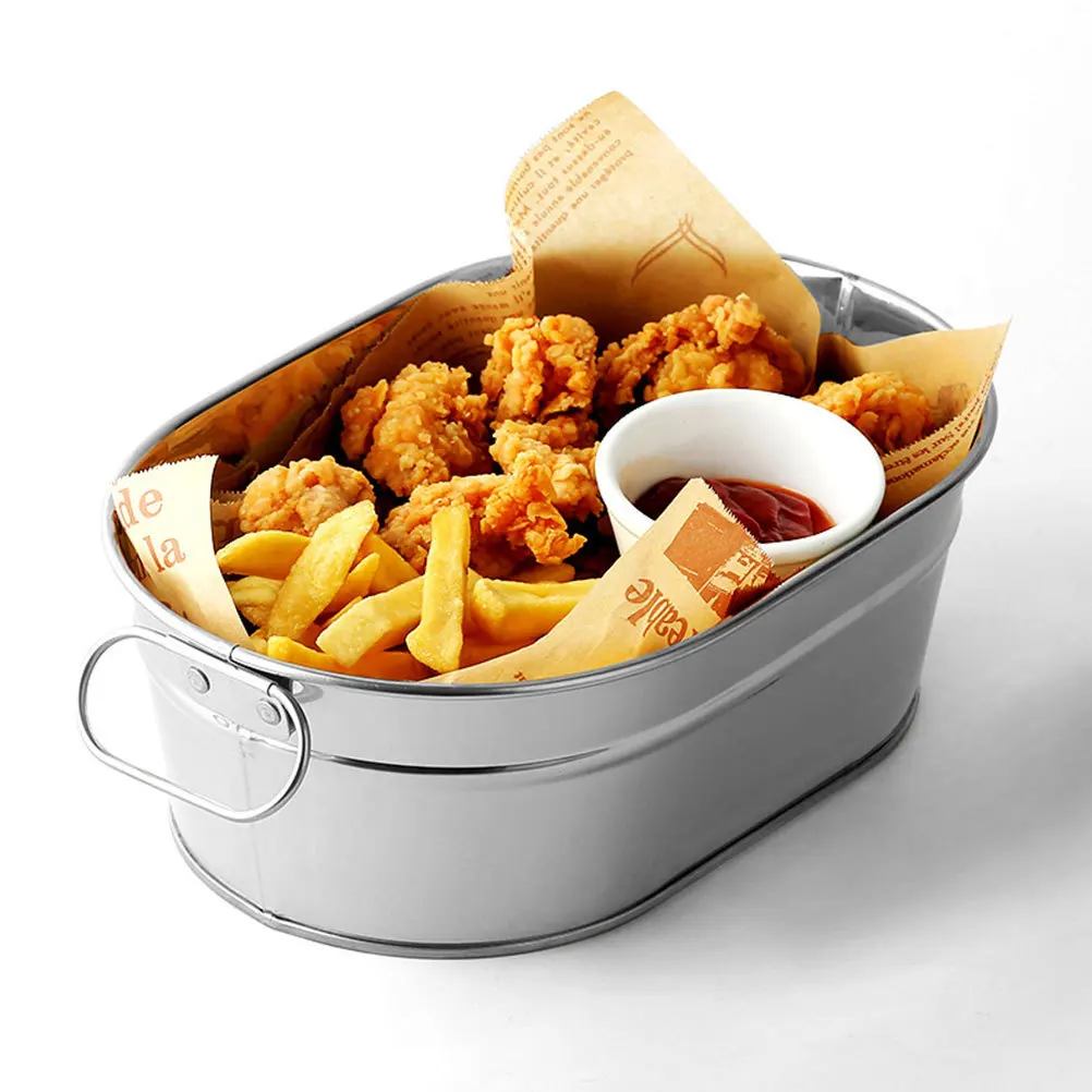 

2Pcs Seafood Bucket Stainless Steel Multi-Function Snack Container Ice Cube Food Holder Large Capacity Fried Chicken Storage
