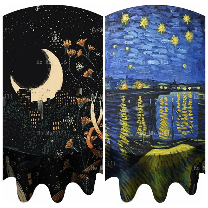 Psicodélico Blacke Sky Star Moon Surrealismo Van Gogh Noche estrellada sobre el Ródano Arte contemporáneo Mantel redondo de Ho Me Lili