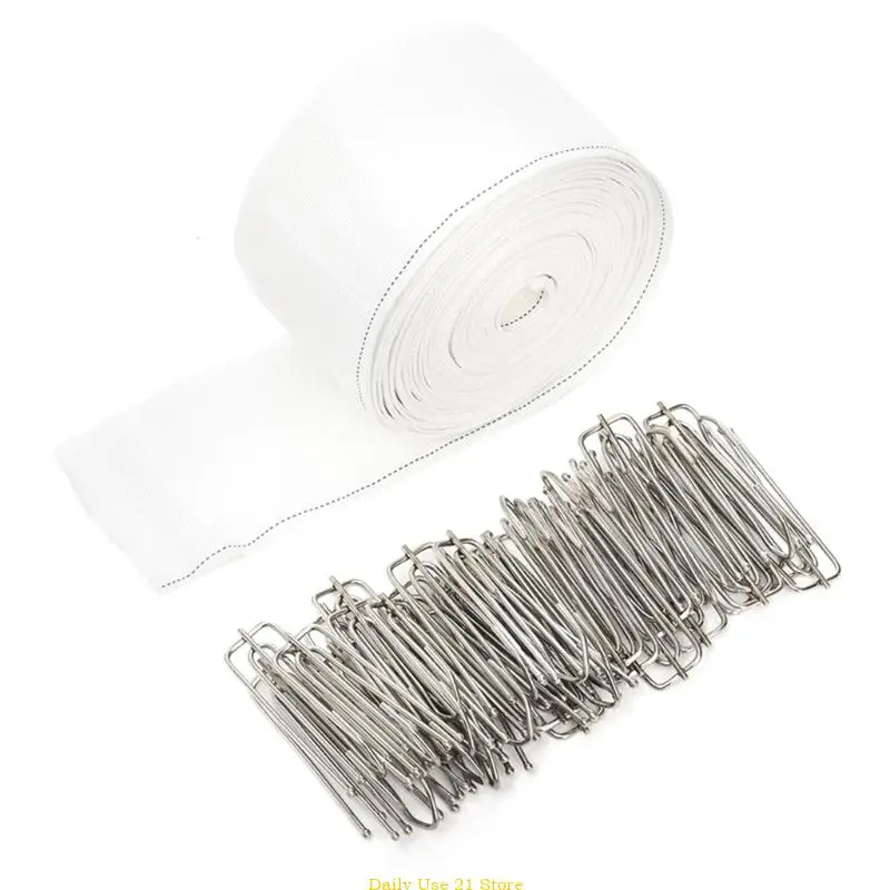 

10 Meter Curtain Pleat Tape Pleater Tape for Curtains with 30Pcs 4 Prongs Hooks