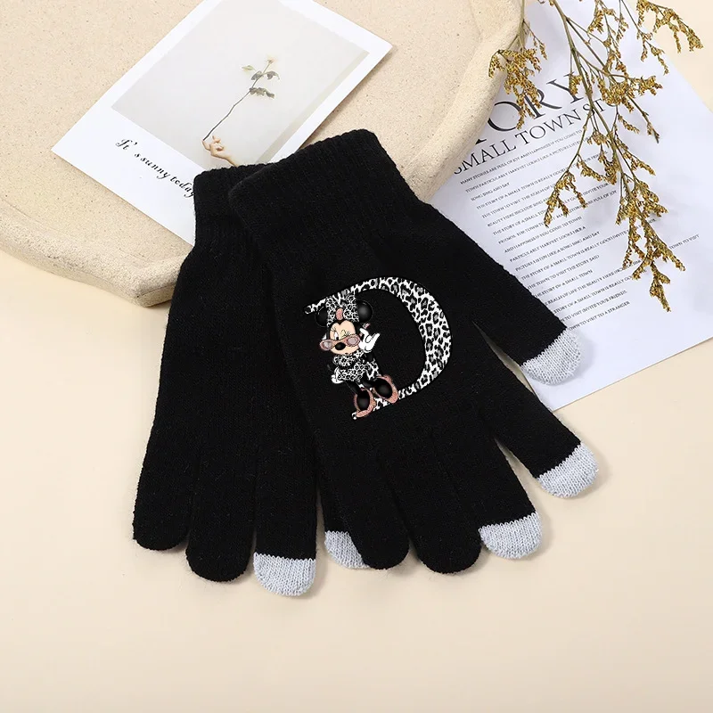 Disney Knitted Gloves Mickey Minnier Full Finger Outdoor Cycling Glove Touch Screen Warm Solid Color Thick Touch Screen Mittens