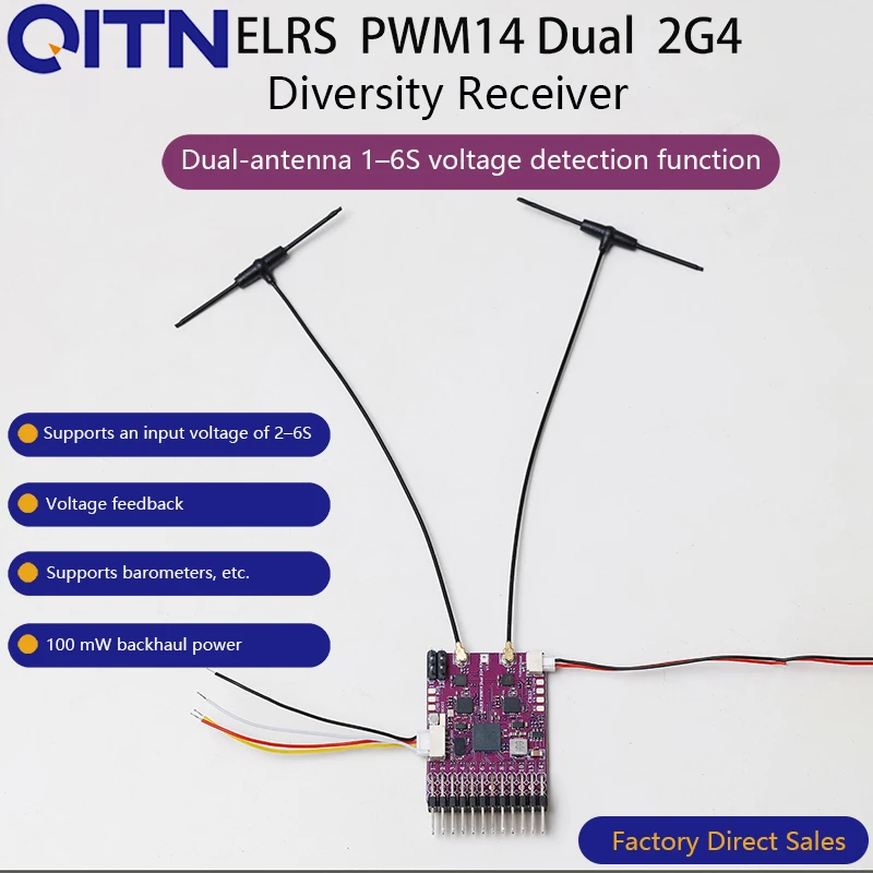 QITN PWM 14CH Diversity Receiver ELRS 2.4Ghz with Dual Antenna Dual Reception For RC FPV Aircraft Boats Drones