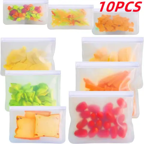 재사용 가능한 EVA 식품 보관 가방, 주방 실리콘 누출 방지 용기, 냄새 방지 지퍼 백, 신선한 포장 해킹 조직, 10 개 Best5