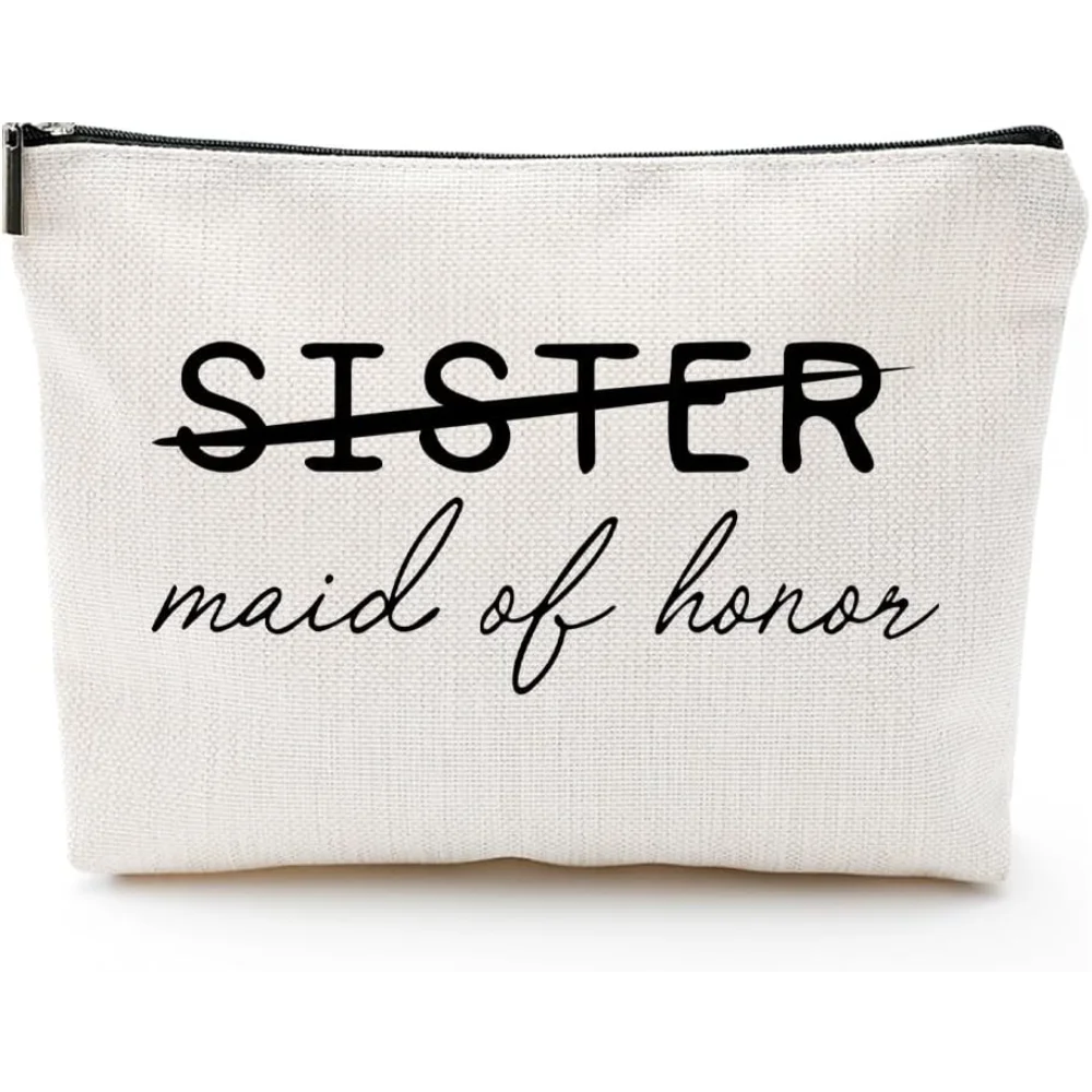 Schwester der Brautjungfer, Kosmetiktasche aus Canvas, Geschenk zur Brautjungfern-Einladung, Accessoire für die Brautjungfern, Hochzeitsgeschenk, Hochzeitszubehör – Detail 1