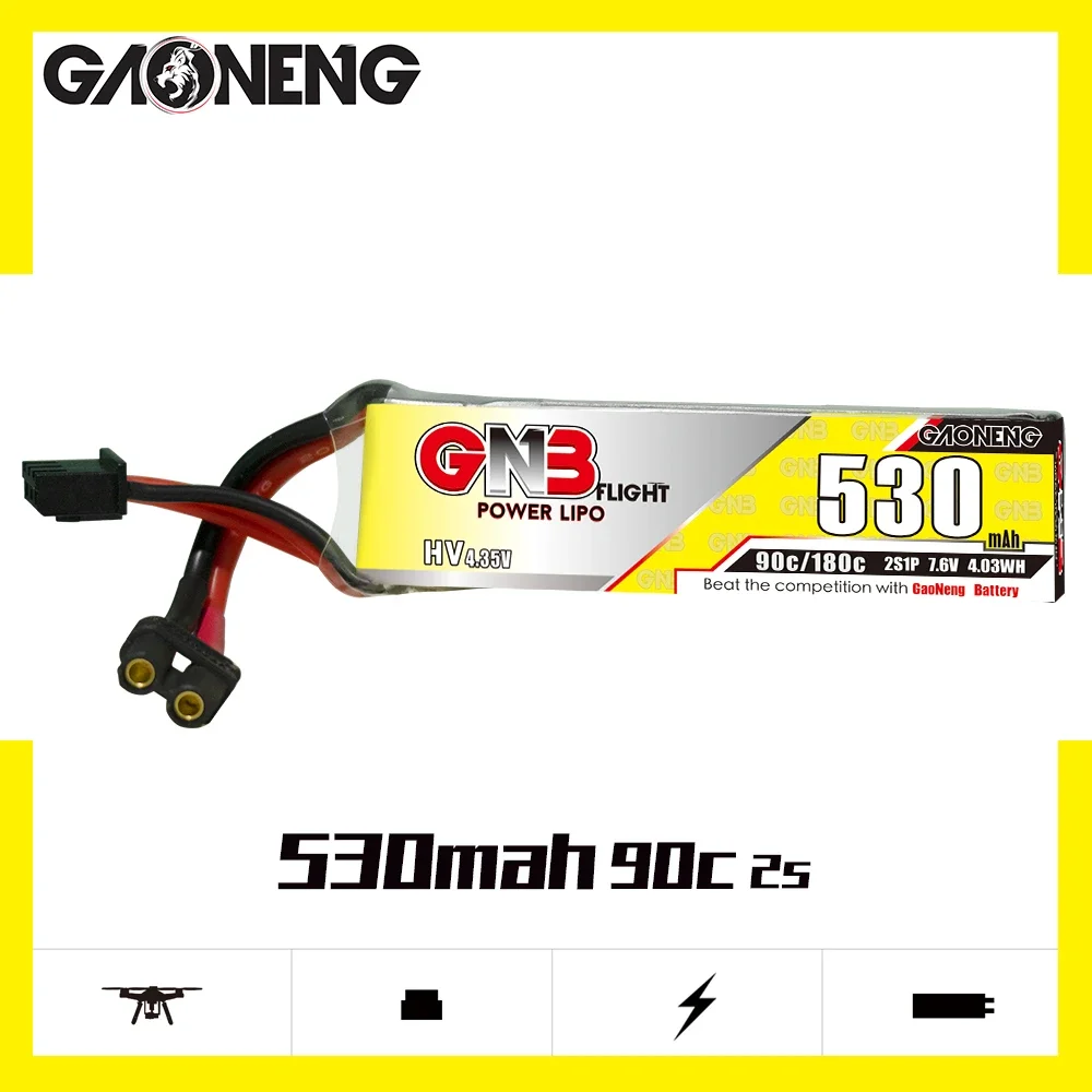 GNB HV 1S 2S LiPo Battery 530mAh 90C/180C PH2.0/XT30U-F Plug For RC Helicopter Quadcopter FPV Racing Drone Parts