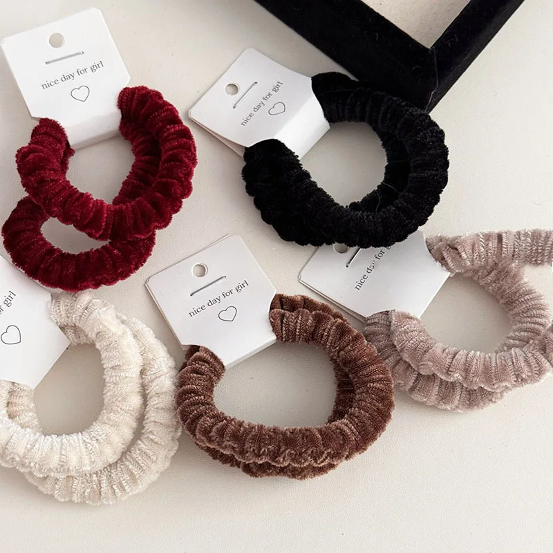 2pcs/set Velvet Hair Tie Plush Skinny Scrunchies Elastic Hair Band Rubber Band Ponytail Holder Basic Women Hair Accessories