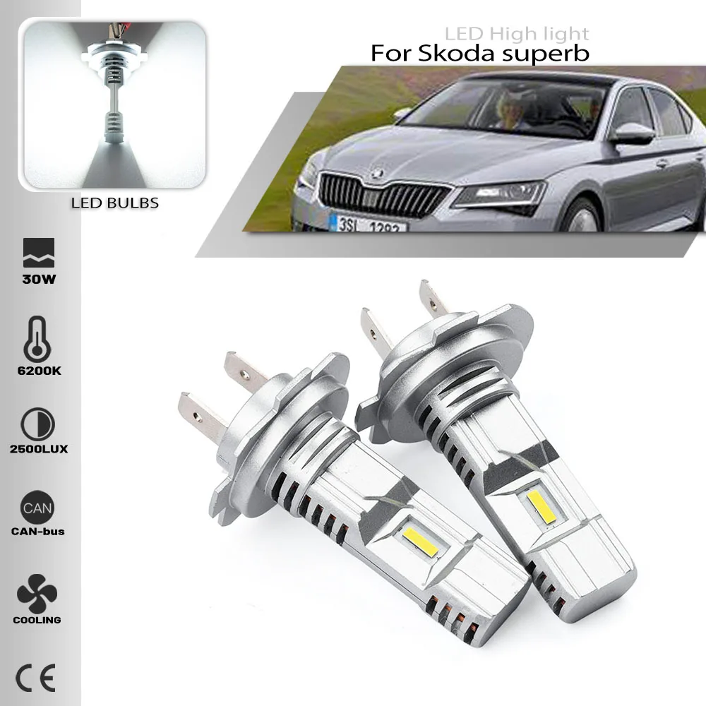 

2PCS H7 Led Bulbs Car Headlights High Low Beam hi/low beam 6500K White Auto Lighting For SKODA superb 2015- Canbus