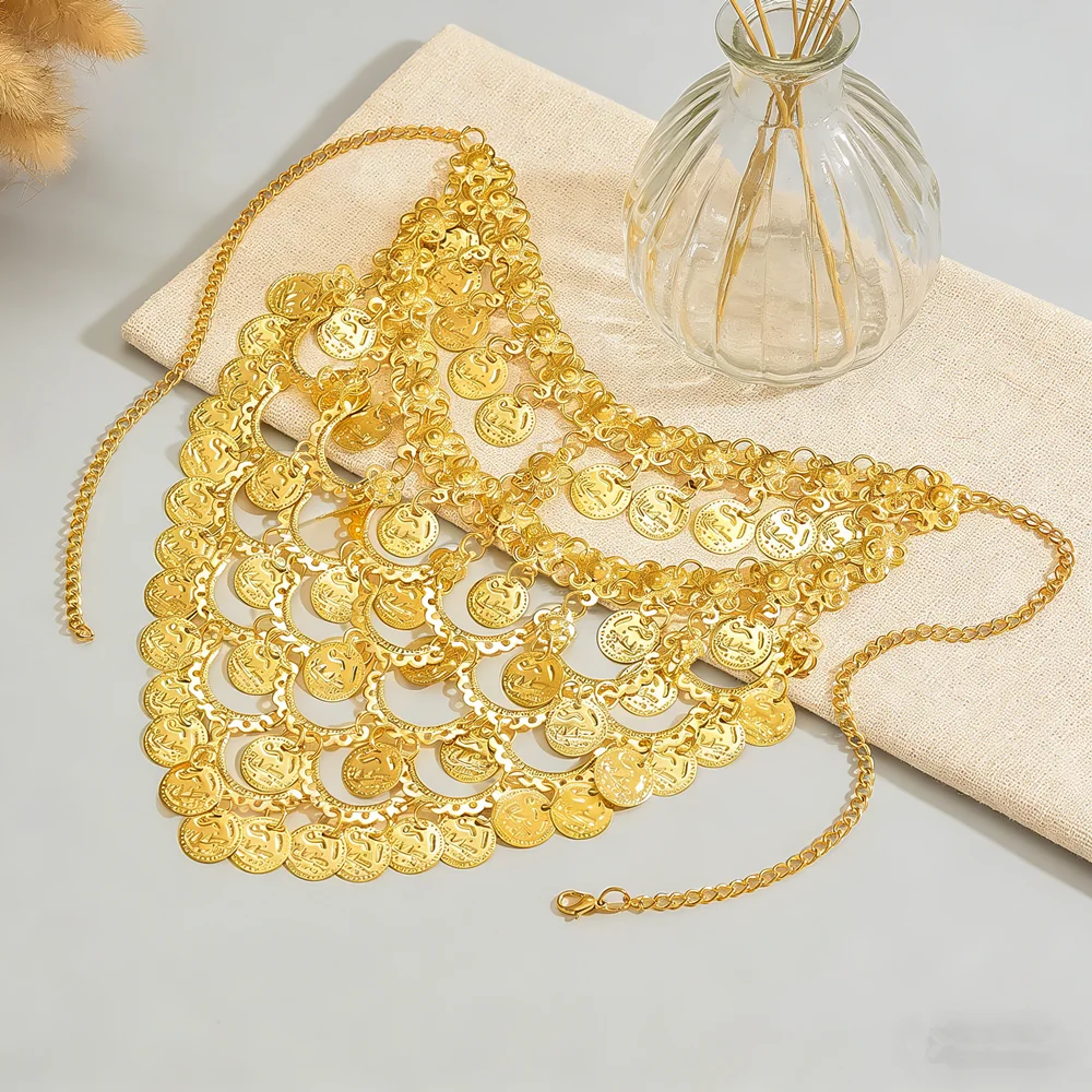 Vintage Ethnic Gold Flower Veil, Iron Sheet Multi-Layer Tassel Design for Dance Performance Face Cover Fashion Accessory