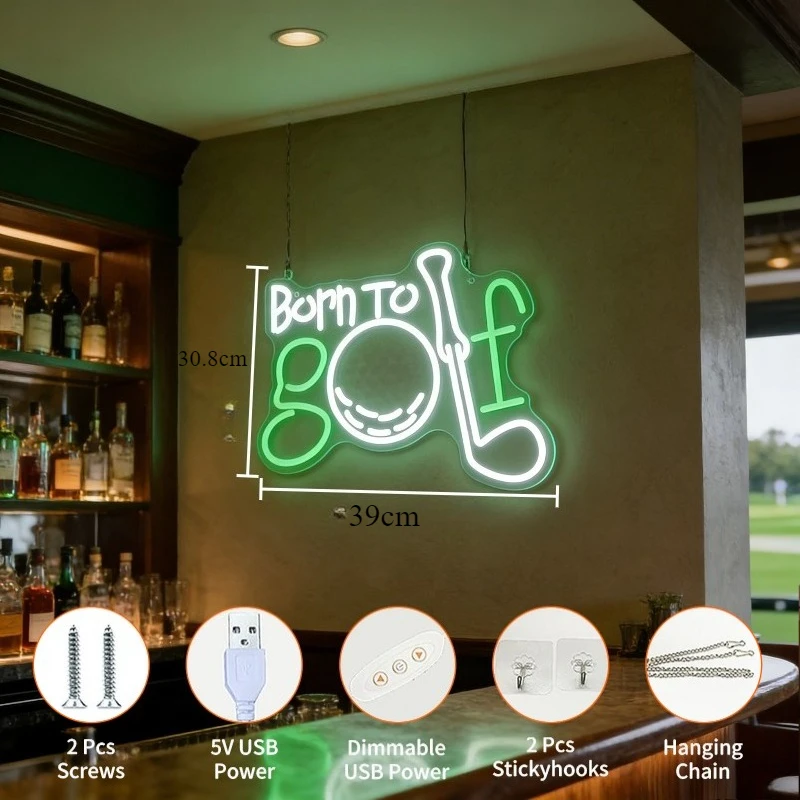 Born To Golf Neon Sign LED Light Sports Theme for  Garage Decor Aesthetic Desk Table Wall Art USB Night Light Sport Lover Gift