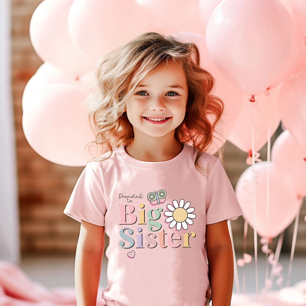 Promosso a Big Sister Print t-shirt per bambini manica corta Casual Childs Tee top annuncio di gravidanza festa in famiglia vestiti per bambini