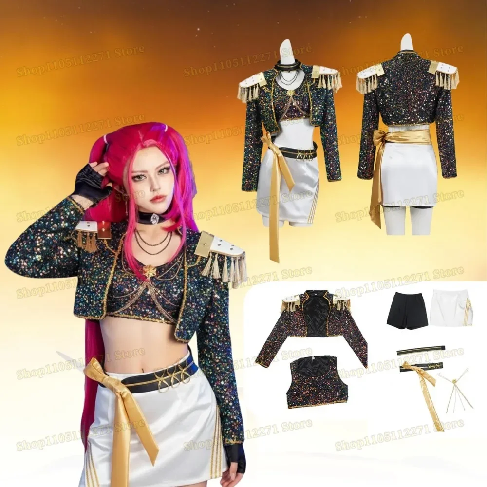 Anime KPop Demon Hunters Zoey Cosplay Kostuum Pruik Jas Rok Dassen Kwasten Rekwisieten Huntrix Jurk Voor Vrouwen Meisjes Huntrix Party