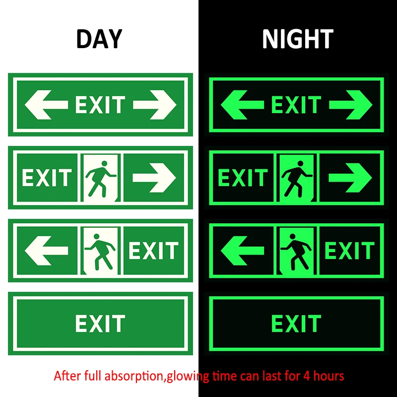 VOOFENG Photoluminescent Pathmarking Sign 10 Pieces Glow in The Dark Wall Sticker 4 Hours Home Stage Exit Escape Mark 29X10cm