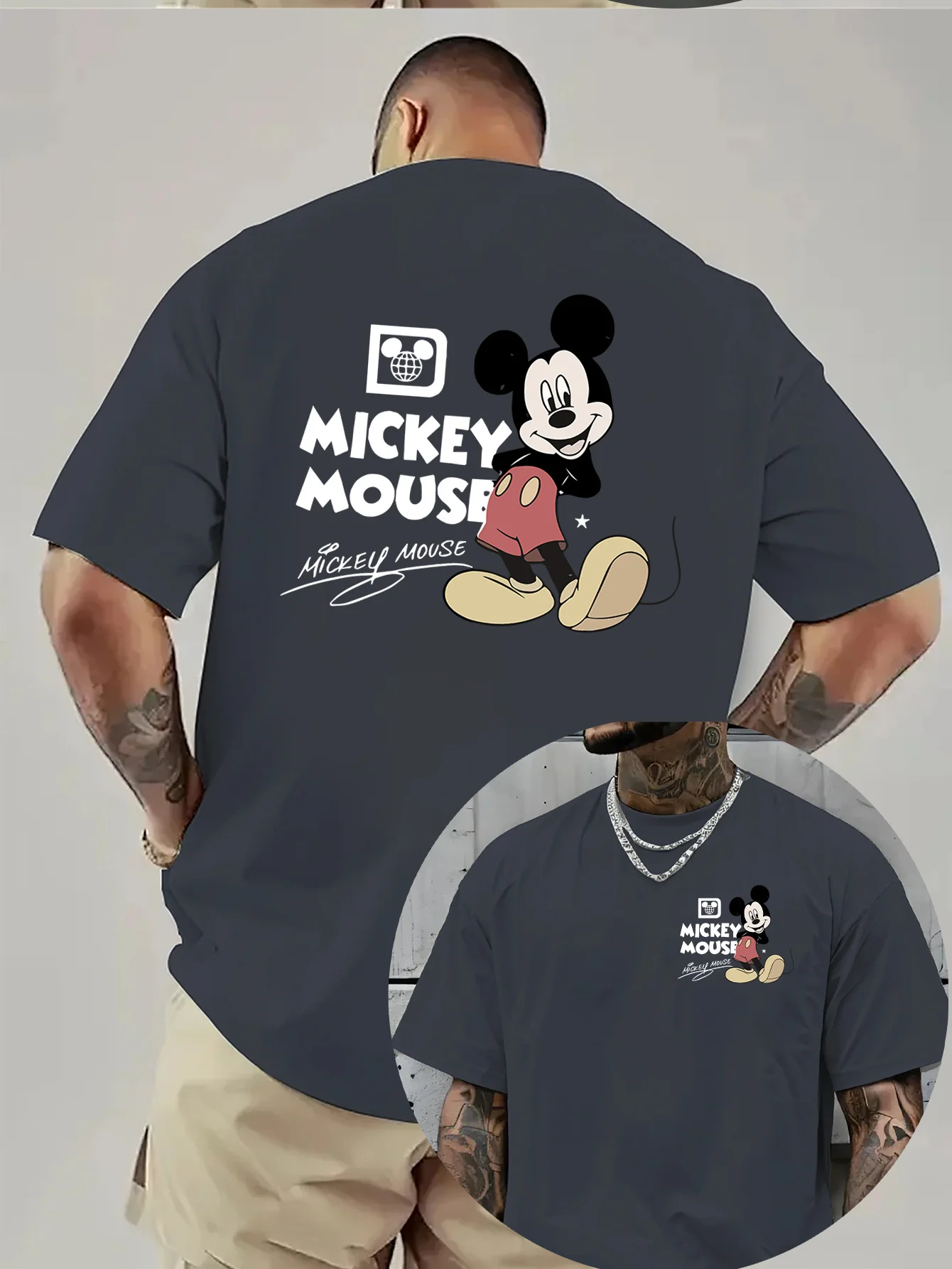 2026 Disney Mickey Cartoon Double-sided Printed Pure Cotton T-shirt Men's and Women's Summer New Street Trend Casual Loose Top view 4