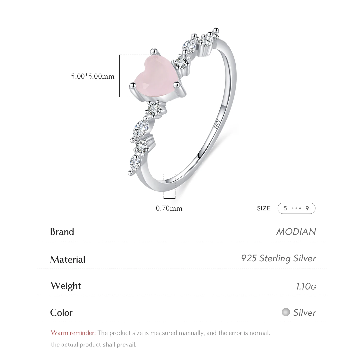 MODIAN 925 Sterling Silver Elegant Romantic Pink Crystal Heart Ring Luxury CZ Rings For Women Anniversary Fine Jewelry
