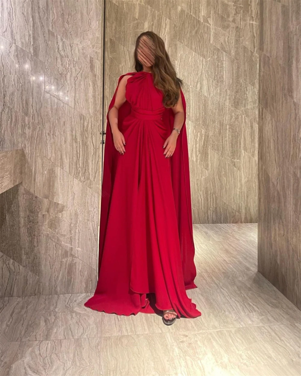 Vestido de noche de gasa drapeado para mujer, traje de cuello alto, elegante