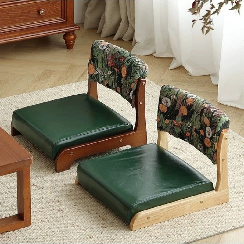 Solid wood tatami chairs, living room balcony backrest chairs, retro style legless stools, floor chairs, bay window chairs