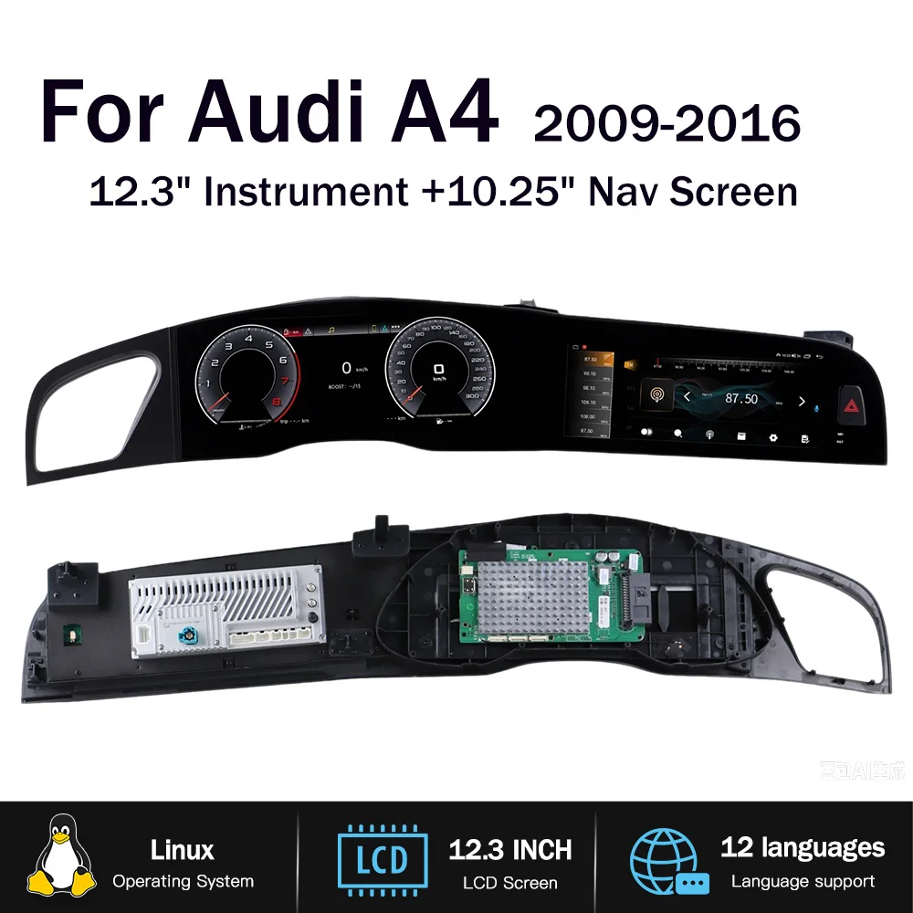 For Audi A4 A4L 2009 2010 -2016 Car Dashboard LCD Digital Instrument Dual Screen Car Radio CarPlay Android Car Multimedia Player