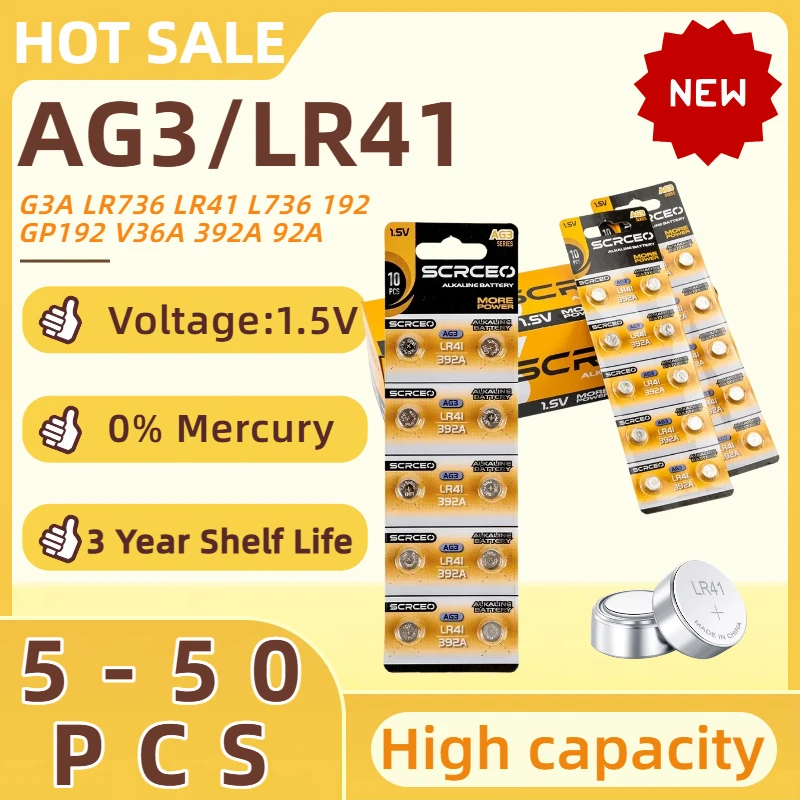 

LR41 AG3 1.5V Alkaline Button Battery 5-10PCS 392 192 L736 for Watch Calculator Electronic Scale Toys Small Electronics