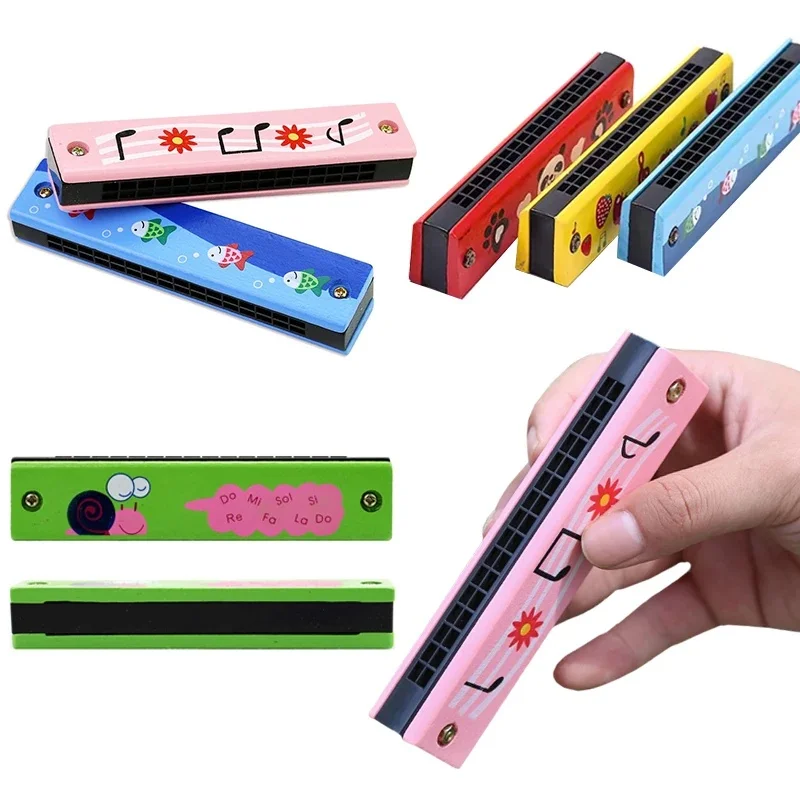 16-Hole Colorful Harmonica Cartoon Animals Painted Wooden Harmonica Parent-Kid Musical Instrument Toys Party Gifts Souvenirs