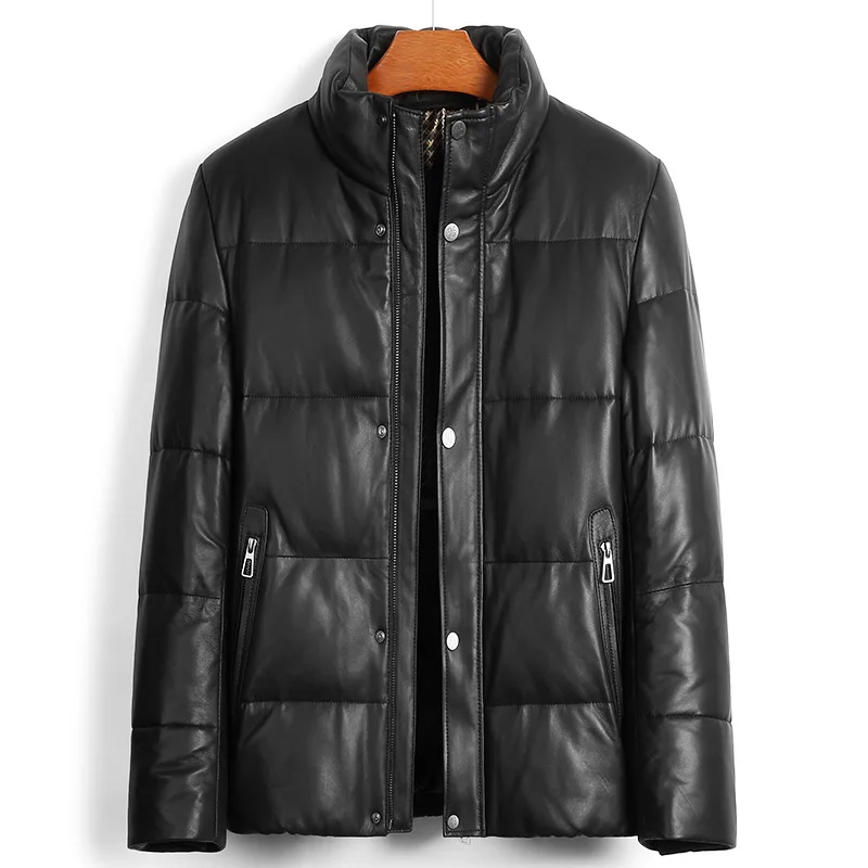 

Men's Genuine Leather Sheepskin Stand-up Collar down Jacket Goose down Warm Thick Outerwear Leather Coat