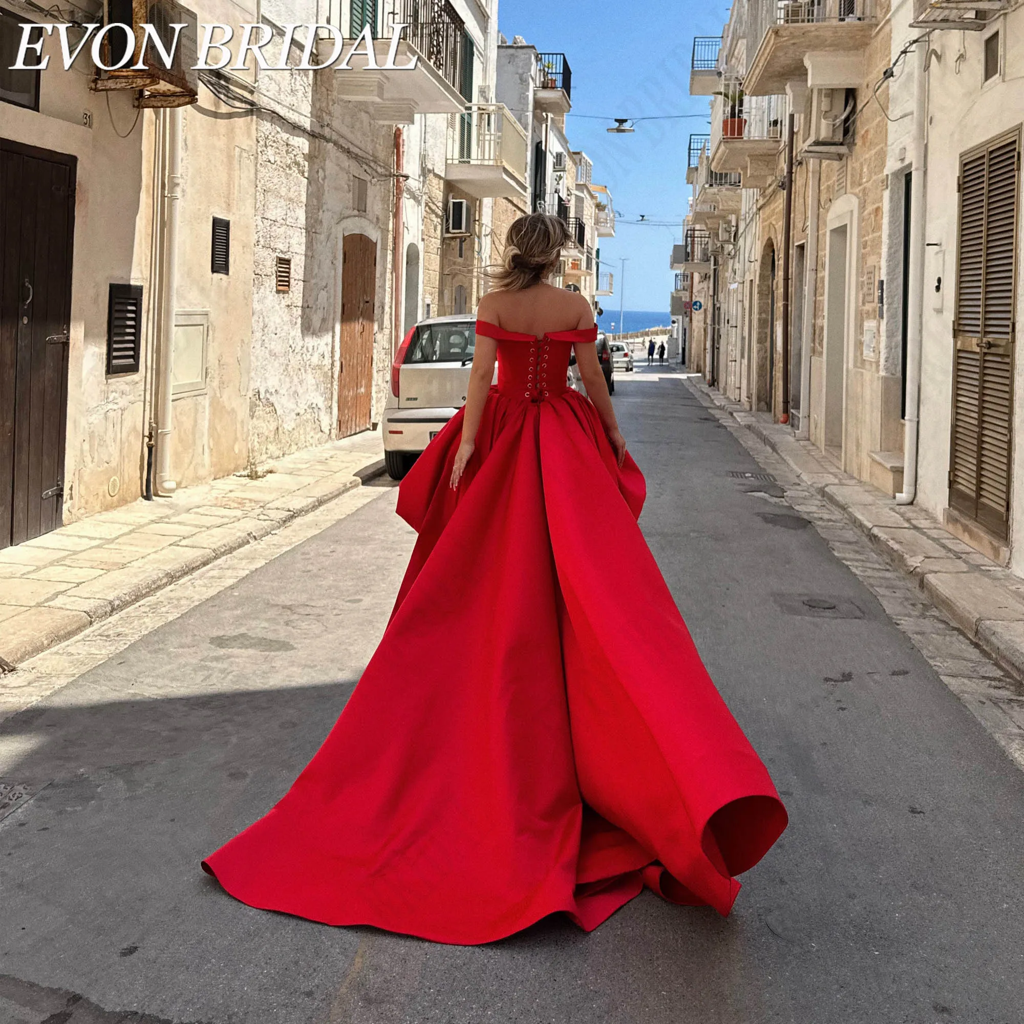 EVON BRIDAL Satin High/Low Prom Gowns Custom Made 2026 Women’s Evening Dresses Off Shoulder V-Neck Exquisite Vestido Femenino