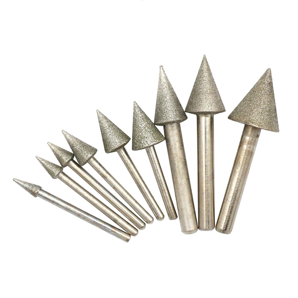 4-25mm Tapered Umbrella Diamond Grinding Head Grinding Needle Bits Burrs Metal Stone Jade Engraving Carving Tools 3mm/6mm Shank