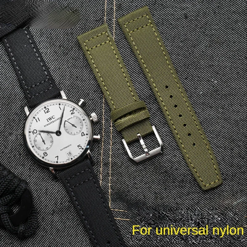 For IWC Pilot Series Iw389101 Mido Navigator M026 Watch Band 20 21 22mm Canvas Cover Genuine Leather Sole Watch Strap