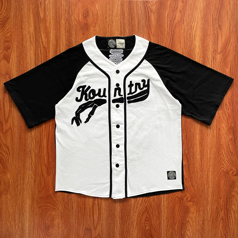 

Футболка Kapital Kountry в японском стиле, повседневная, с вышивкой в виде косточек и букв, свободного кроя, бейсбольная, с коротким рукавом, молодежная, модная, лето 2023