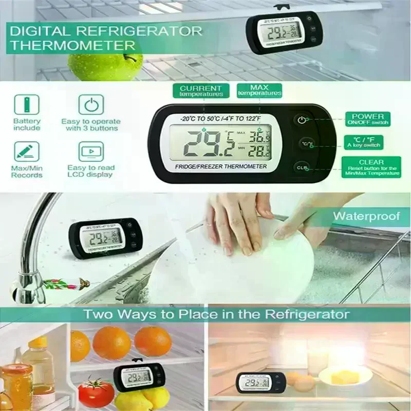 1PCS Fridge  With Hook Antihumidity Refrigerator Freezer LCD Digital Temperature Monitor