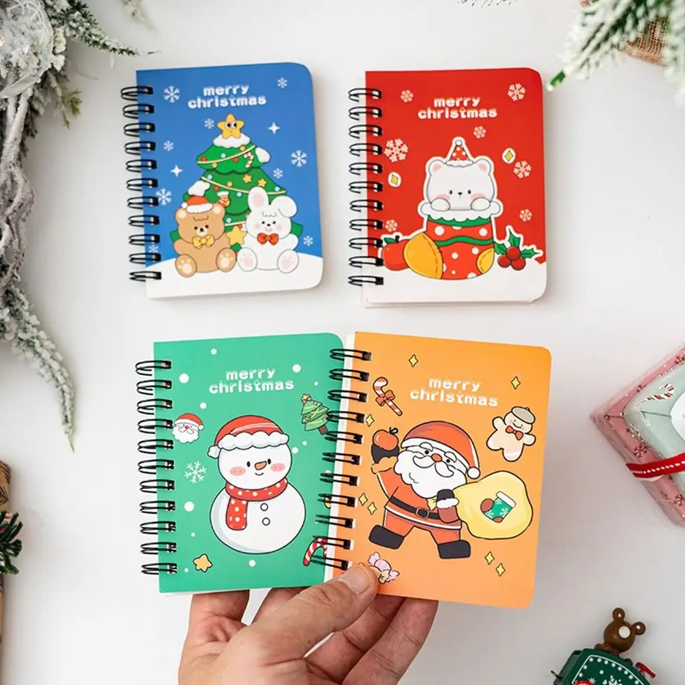 4Pcs/set Portable Detachable Christmas Coil Notepad Thickened Cute Loose-leaf Notebook Cartoon Side-flip Coil Book Students