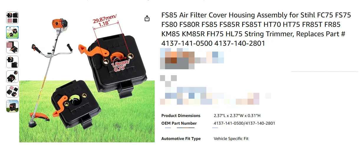 プラスチック-fs85-エアフィルターカバーハウジングアセンブリ-fc75-fs75-用-fs80-4137-141-0500-4137-140-2801-交換部品