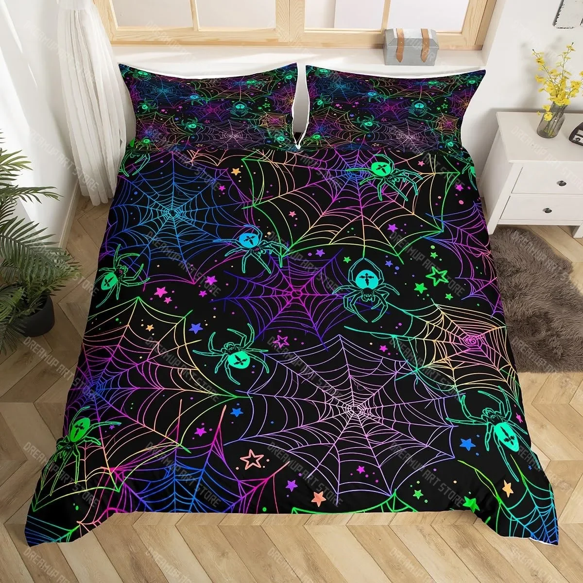 

Boys Spider Web Printed Bedding Set for Kids Twin Size Halloween Themed Comforter Cover Decorative Spider Pattern Duvet Cover