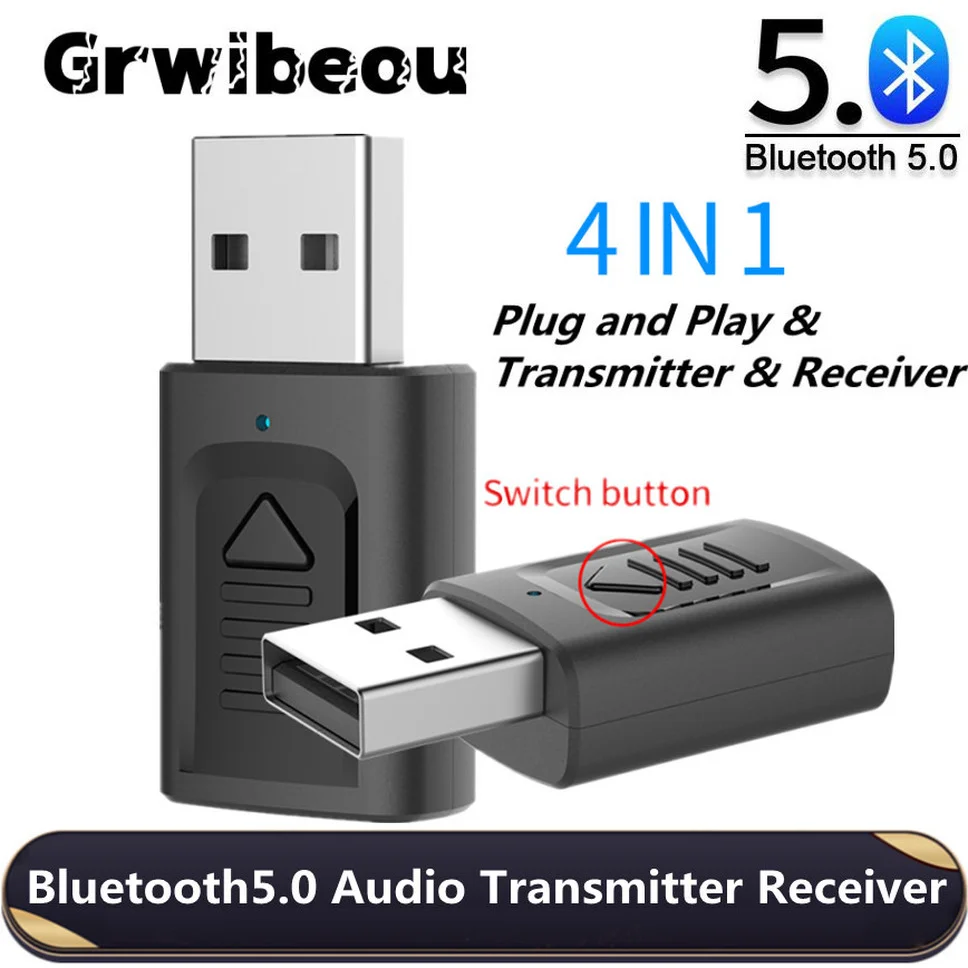 Receptor de Audio 4 en 1 con USB, Bluetooth 5,0, Transmisor estéreo, AUX, RCA, Jack de 3,5mm, Mini adaptador inalámbrico Bluetooth para TV, coche y ordenador portátil