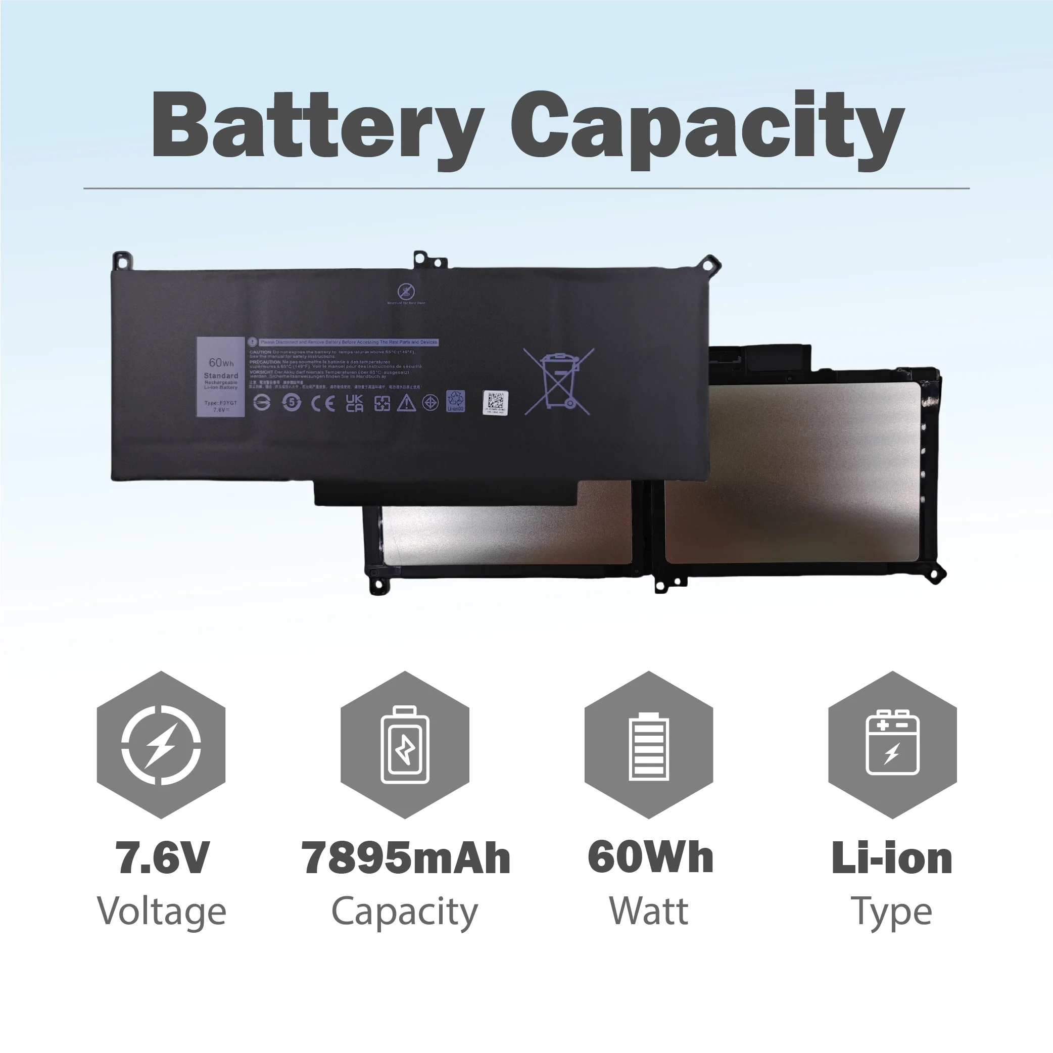 Pengganti Baterai 7800mAh 7.6V F3YGT untuk Dell Latitude 12 7000 7280 P28S P73G E7280 E7290 7380 7390 7480