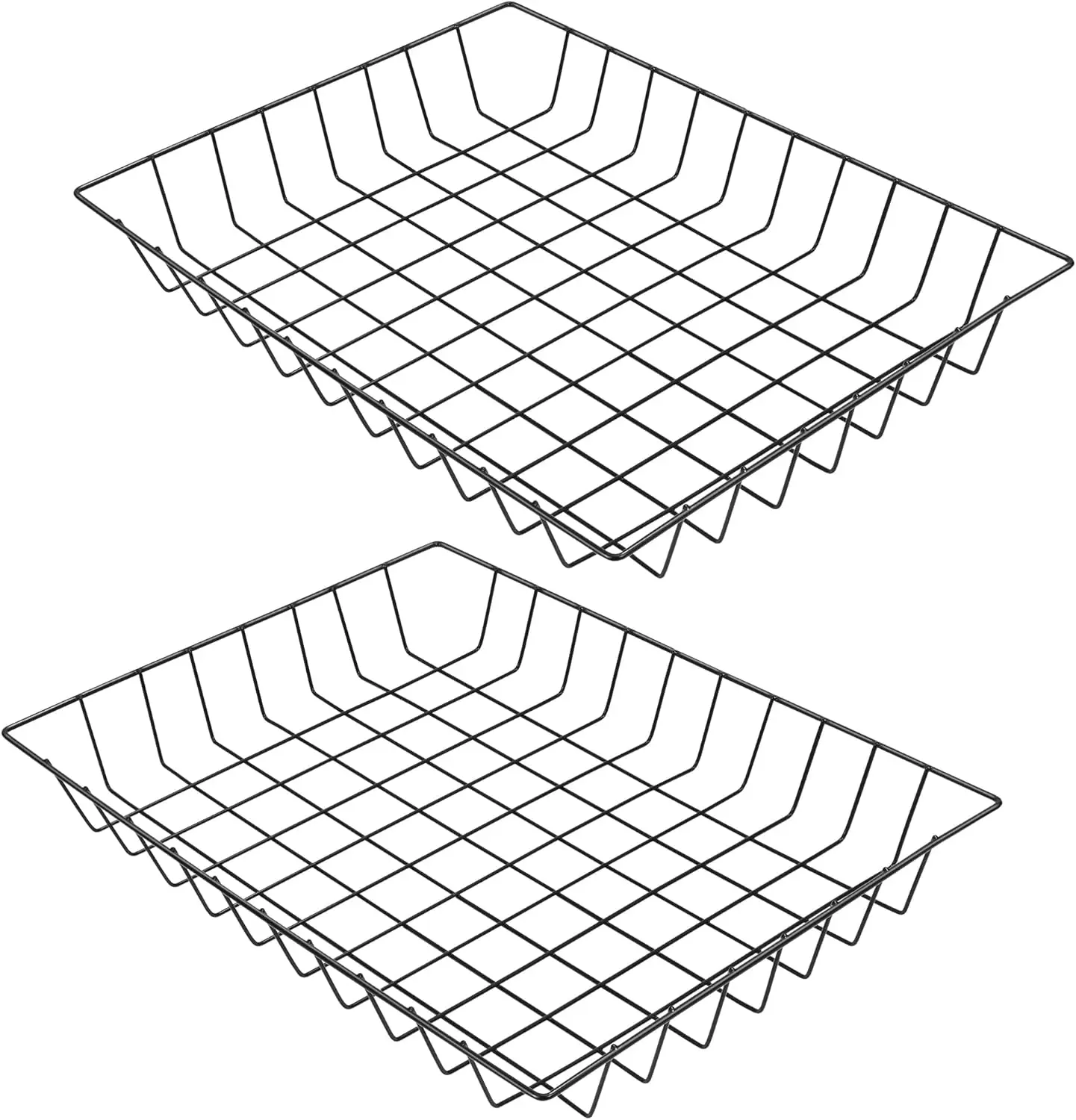 Wire Desk Basket (2 Pack)–Black Metal File Organizer for Letter Size Folder, Magazine, Newspaper & Mail–Open