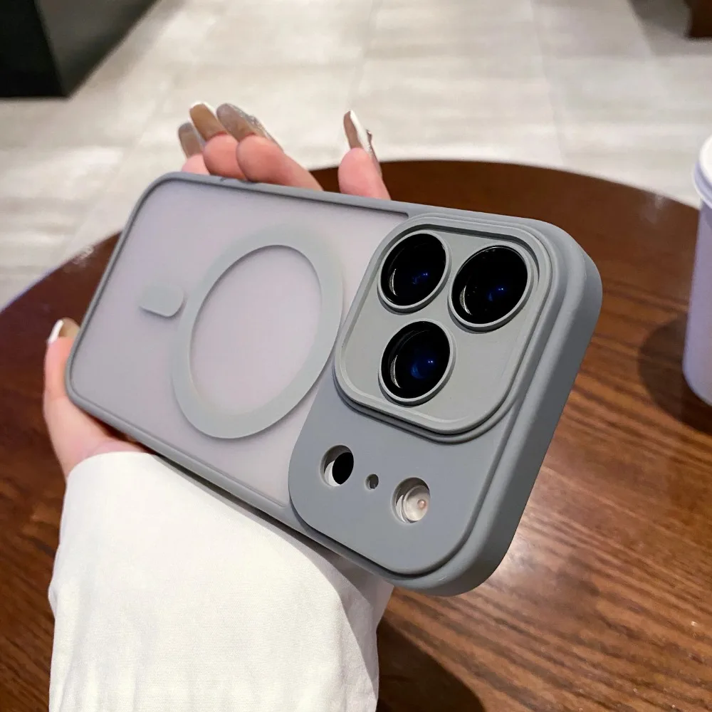Armor Magnetische Matte Durchscheinende Stoßfeste Hülle für iPhone 18 17 16 15 14 13 12 Pro Max Funda für Magsafe Kabellose Ladeabdeckung – Detail 7