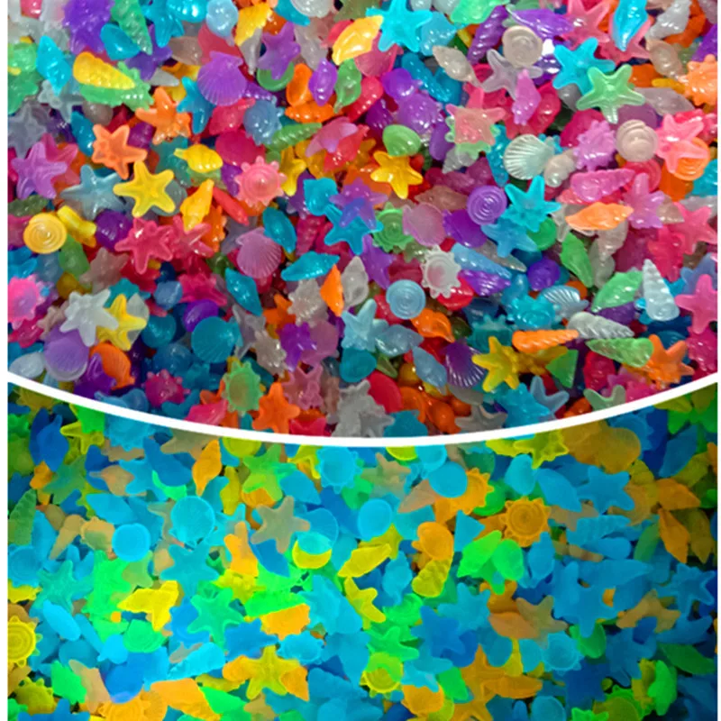 100pcs Glow In The Dark Cute Sea Shell Starfish Shaped Decor Luminous Stones For Aquarium Landscape Garden Ornaments Craft