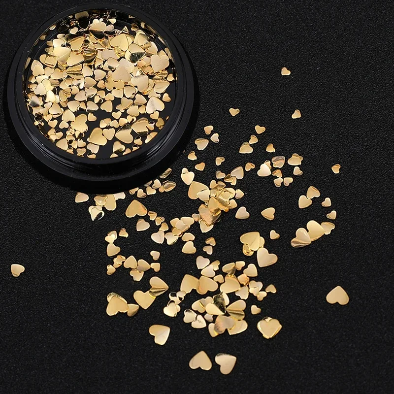 

1Box Heart Shape Metal Studs for Nails Charms Gold Silver Ultra-thin 3D Copper Alloy Manicure Nail Art Decorations