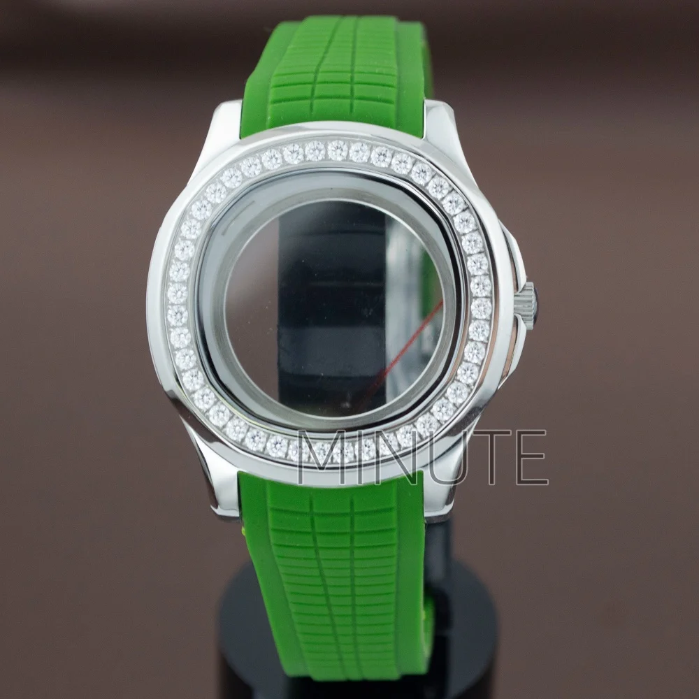 

Часы мужские 42 мм с бриллиантовым корпусом, высококачественные запчасти, резиновый ремешок, сапфировое стекло для Aquanaut Nautilus, циферблат 32 мм, механизмы NH35, NH36, NH70