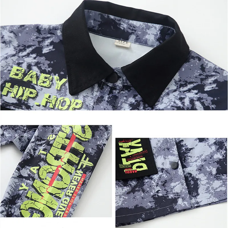 Boys Hip Hop Camouflage Shirt Joggers Girls Street Dance Crop Top Blouse Cargo Pants Child Military Clothes Sets Kids Streetwear