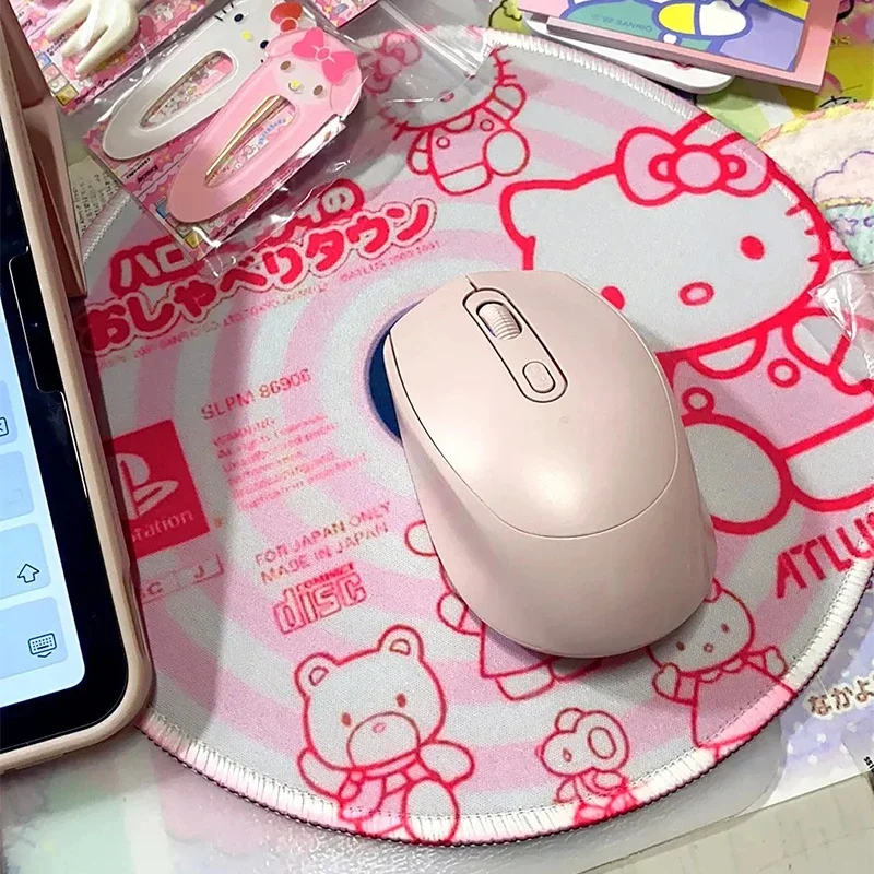 kawaii Hello Kittys Mouse Pad Anime Kt Cartoon Desktop Soft Round Mat Non Slip Insulation Pad Stationery Table Mat Office Supply