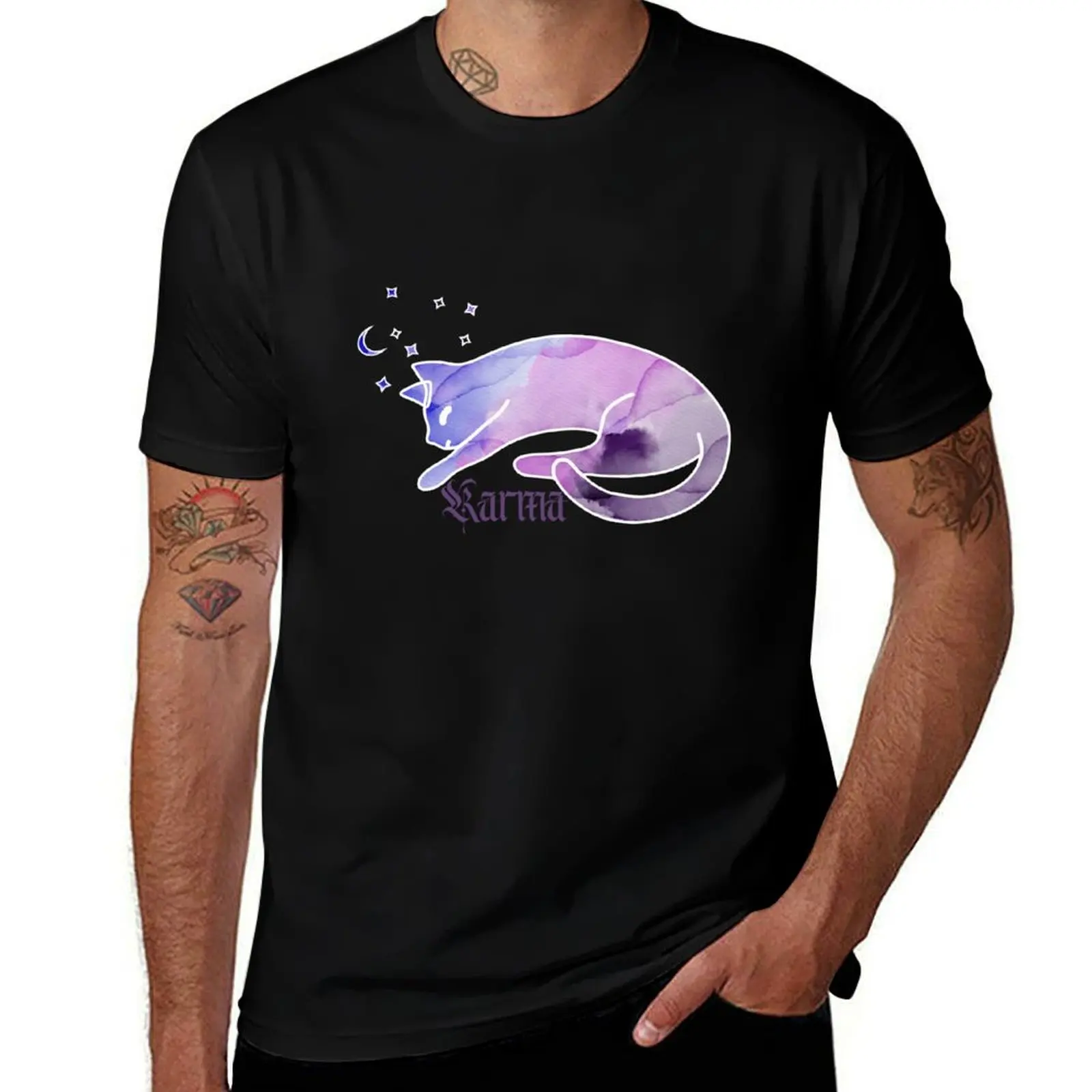 

Karma is a Cat T-Shirt shirts graphic tee Short sleeve tee funny costumes men workout shirt