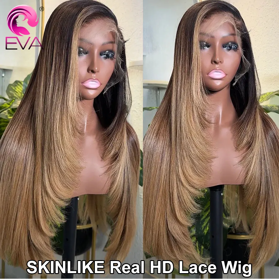 

Ombre Blonde Layered Cut 13x6 HD Lace Frontal Wig Pre Plucked & Bleached Human Hair Glueless HD Wig Invisible HD Lace melt Skins