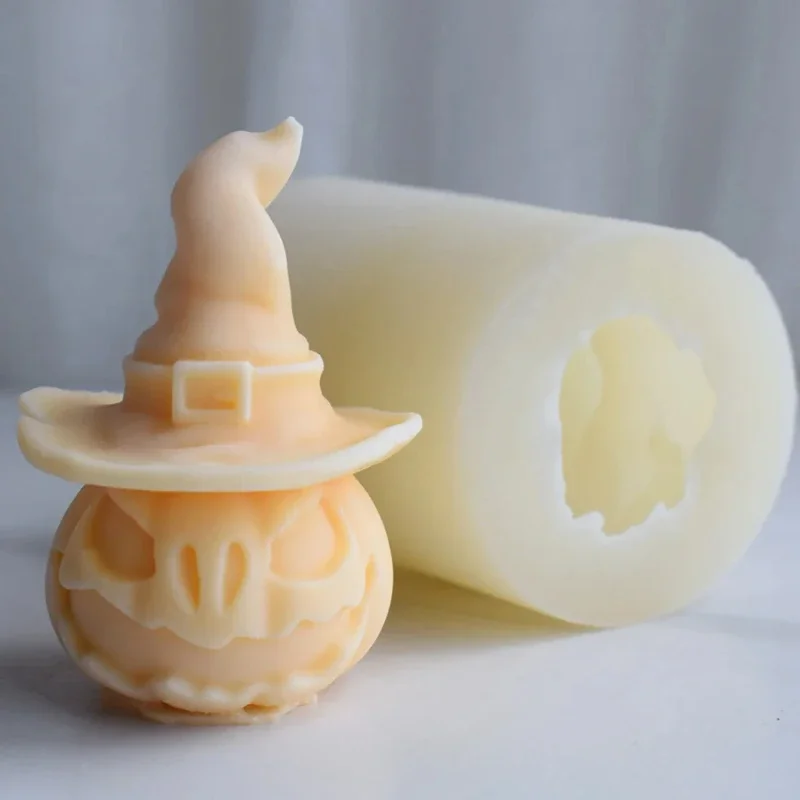 3D Witch Hat Pumpkin Silicone Candle Mold Funny Expression for Soap Resin Chocolate Making Halloween Party Decor Handmade Gift