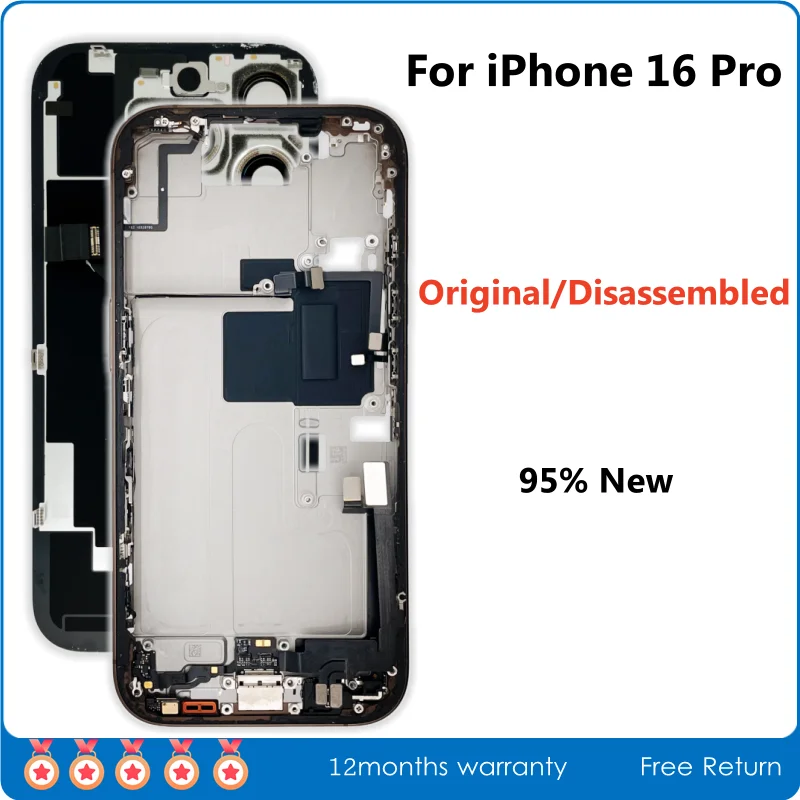 

95% New, Original Disassembled Middle Frame Housing Back Glass Cover For iPhone 16 Pro, with NFC Charging Wireless Assembly