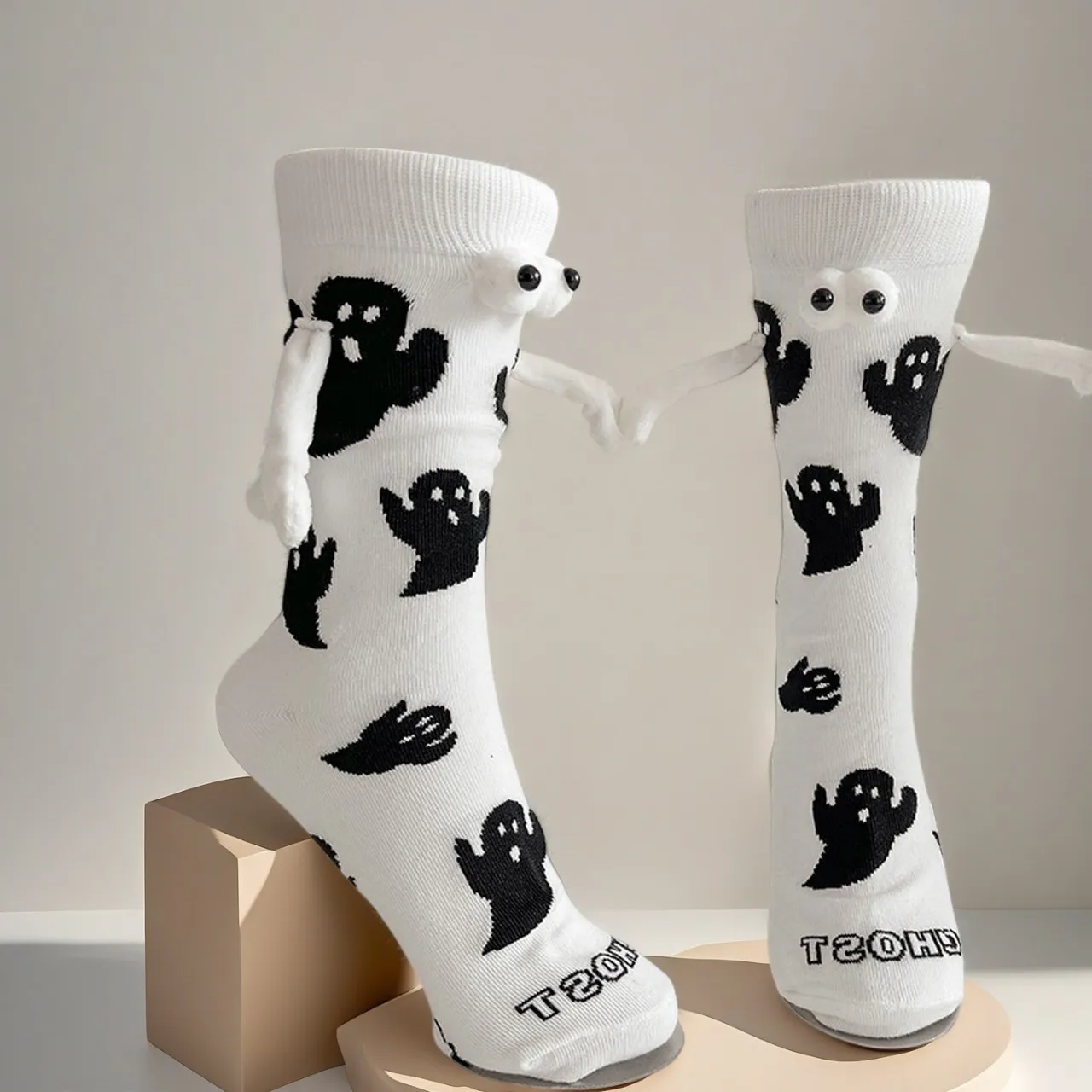Mid Calf Socks, Halloween Ghost Pattern Funny Couple Design, Cotton Warm, Men Women Winter Trendy Holiday Wear