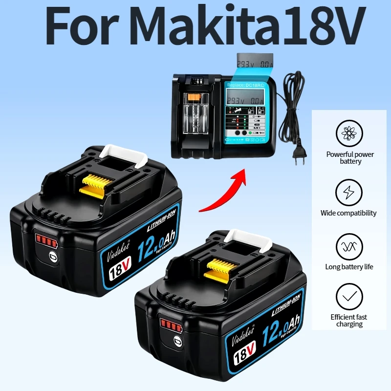 

18V 12Ah Rechargeable Battery Wide Compatibility Replacement For Makita DGA404 DTW700 DHR202 DJV182 DDF487 Electric Drill Tools