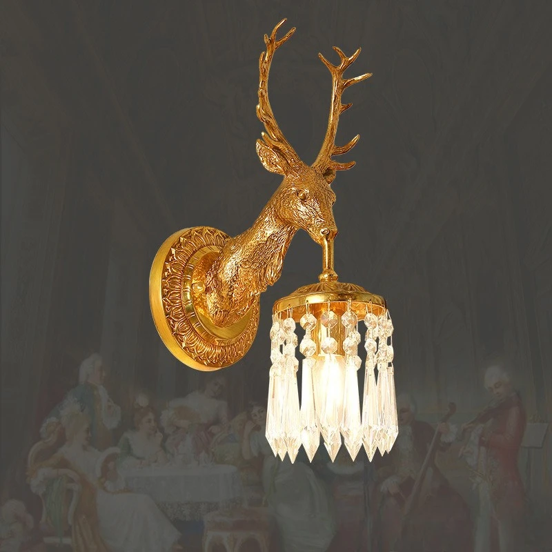 French light luxury deer head wall lamp, living room background wall lamp, entrance staircase corridor door head decorative lamp