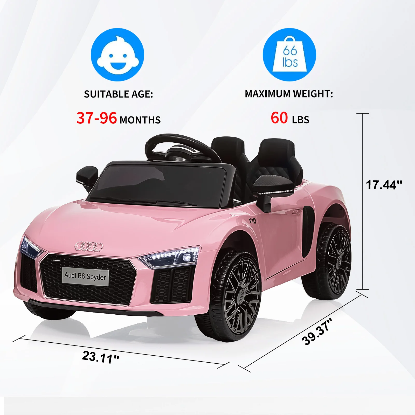 Coche de paseo para niños Audi 12V con licencia |   Coche eléctrico con mando a distancia para niños y niñas |   Diseño de 4 ruedas, faros LED