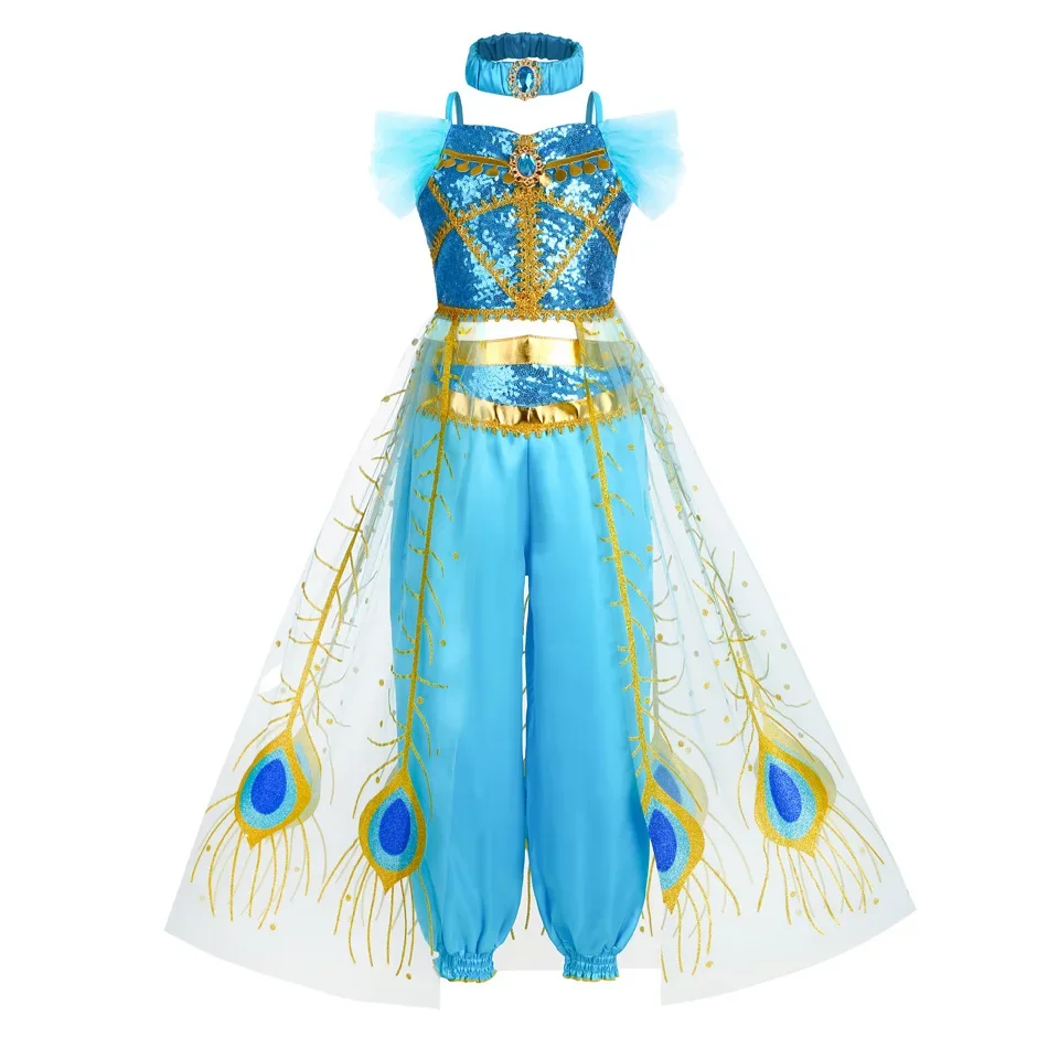 Girls Aladdin Cosplay Carnival Party Magic Lamp Costumes Fancy Dress Outfit for Kids Halloween Birthday Party Cosplay