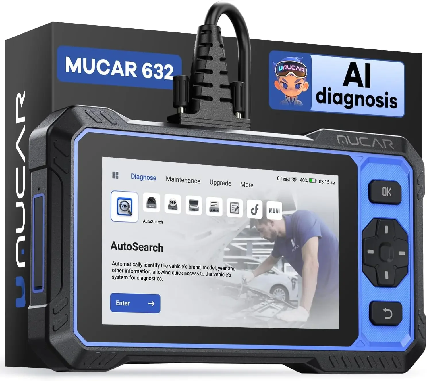 

OBD2 Scanner, 632 Elite AI-Assisted Bidirectional Scan Tool, 15 Reset Services Oil/TPMS/EPB/BMS/SAS/Brake/Throttle Car Scanner D